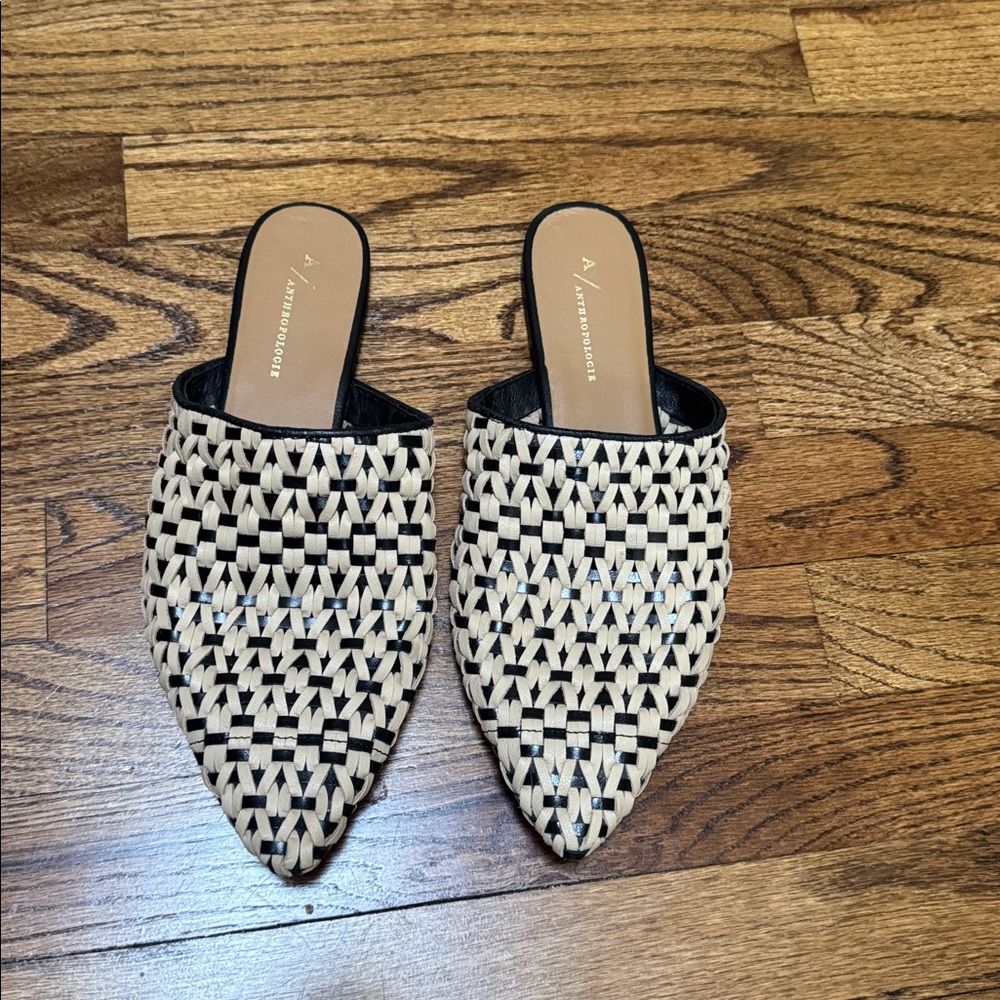 Anthropologie Nisolo Ama Woven Mule Flat 41 Black/Biege - Picture 2 of 5